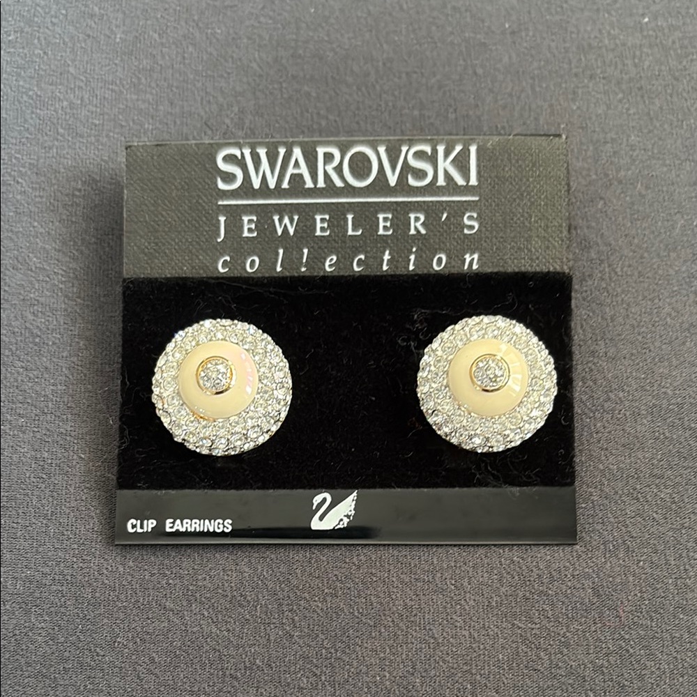 SWAROVSKI VINTAGE Enamel, Gold Plated, Crystal Clip-on Earrings